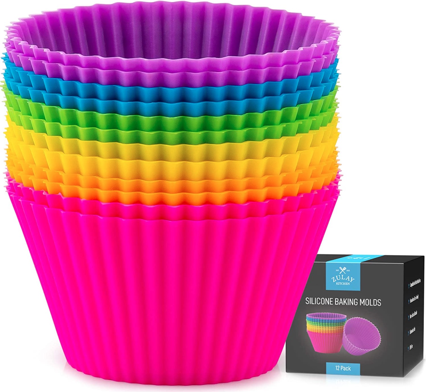 stack of zulay kitchen brand silicone baking cups