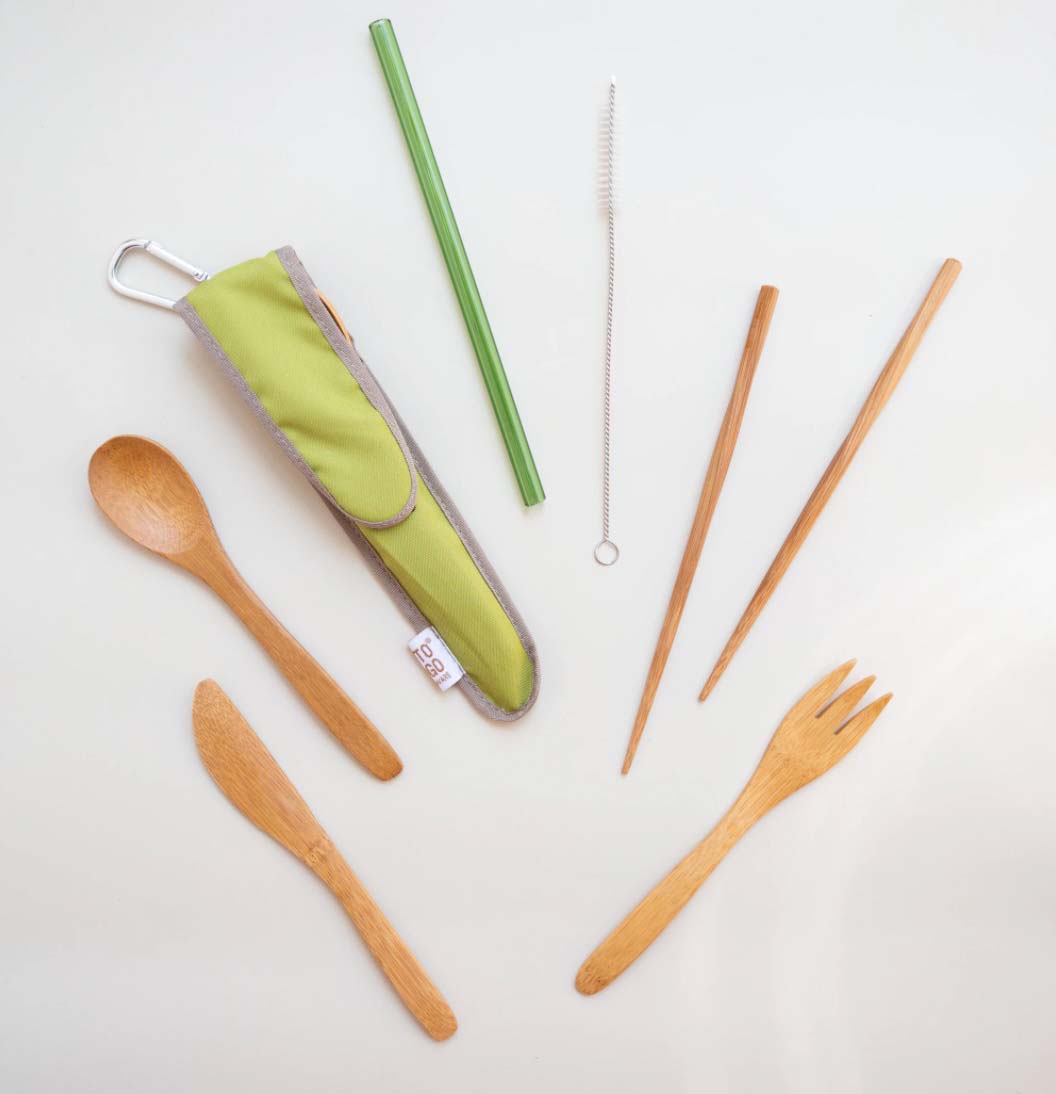 bamboo utensils and glass straw with case